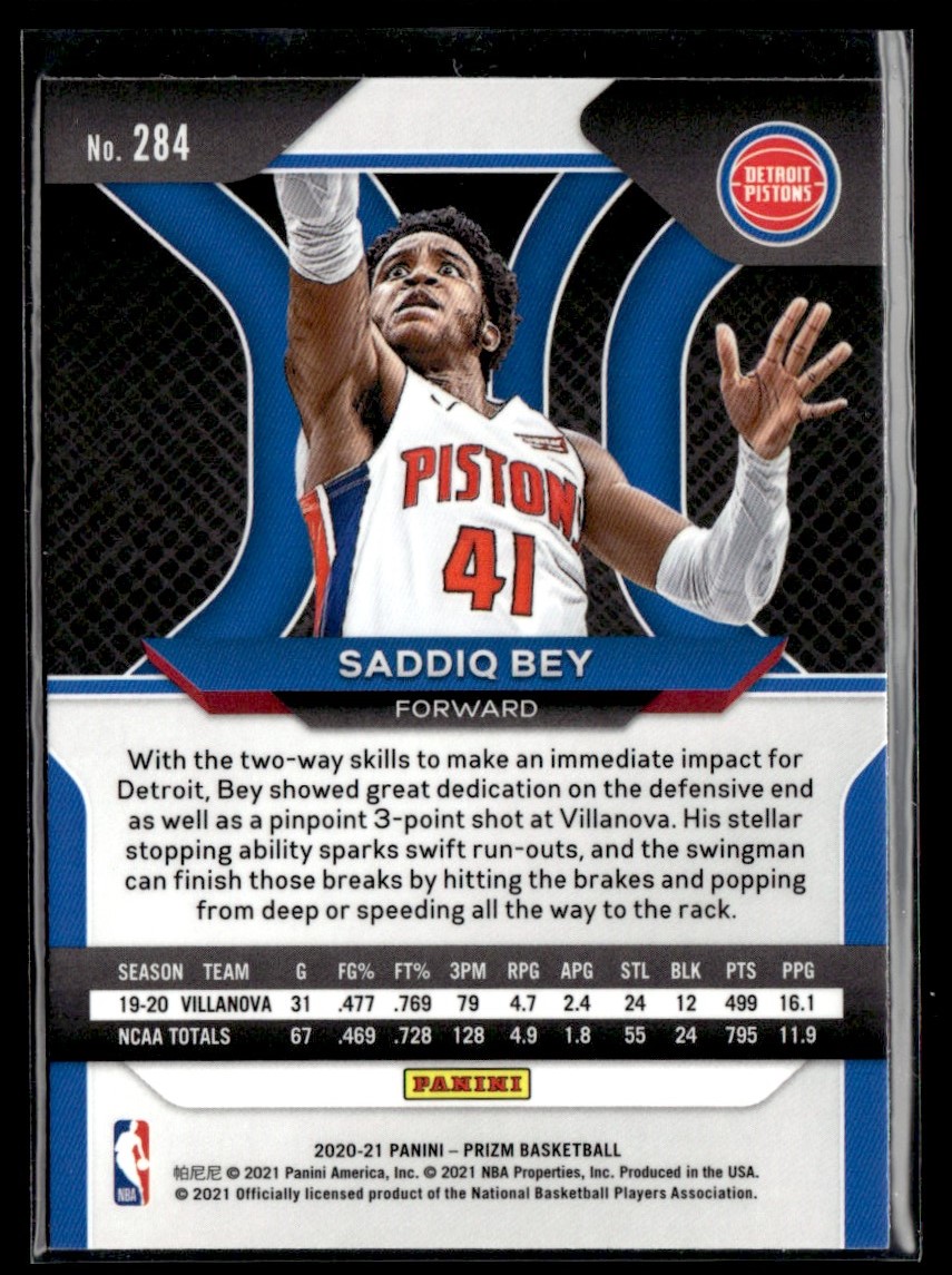 2020 Prizm Fast Break Basketball Saddiq Bey RC hotsell Auto Disco FR-SDB Detroit Pistons