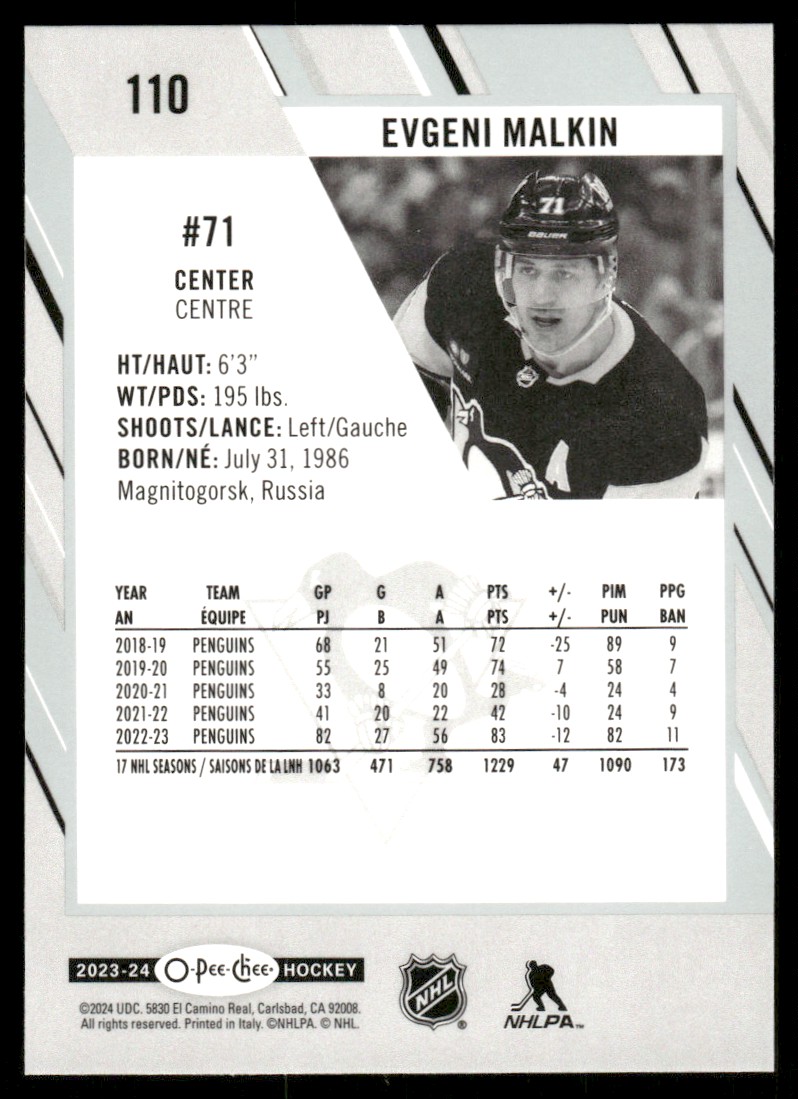 2023-24 O-Pee-Chee Evgeni Malkin #110 card back image