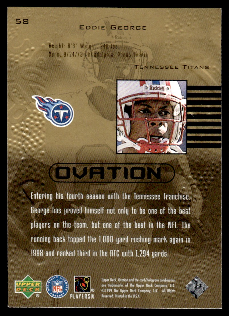 1999 Upper Deck Ovation * Eddie George #58 card back image