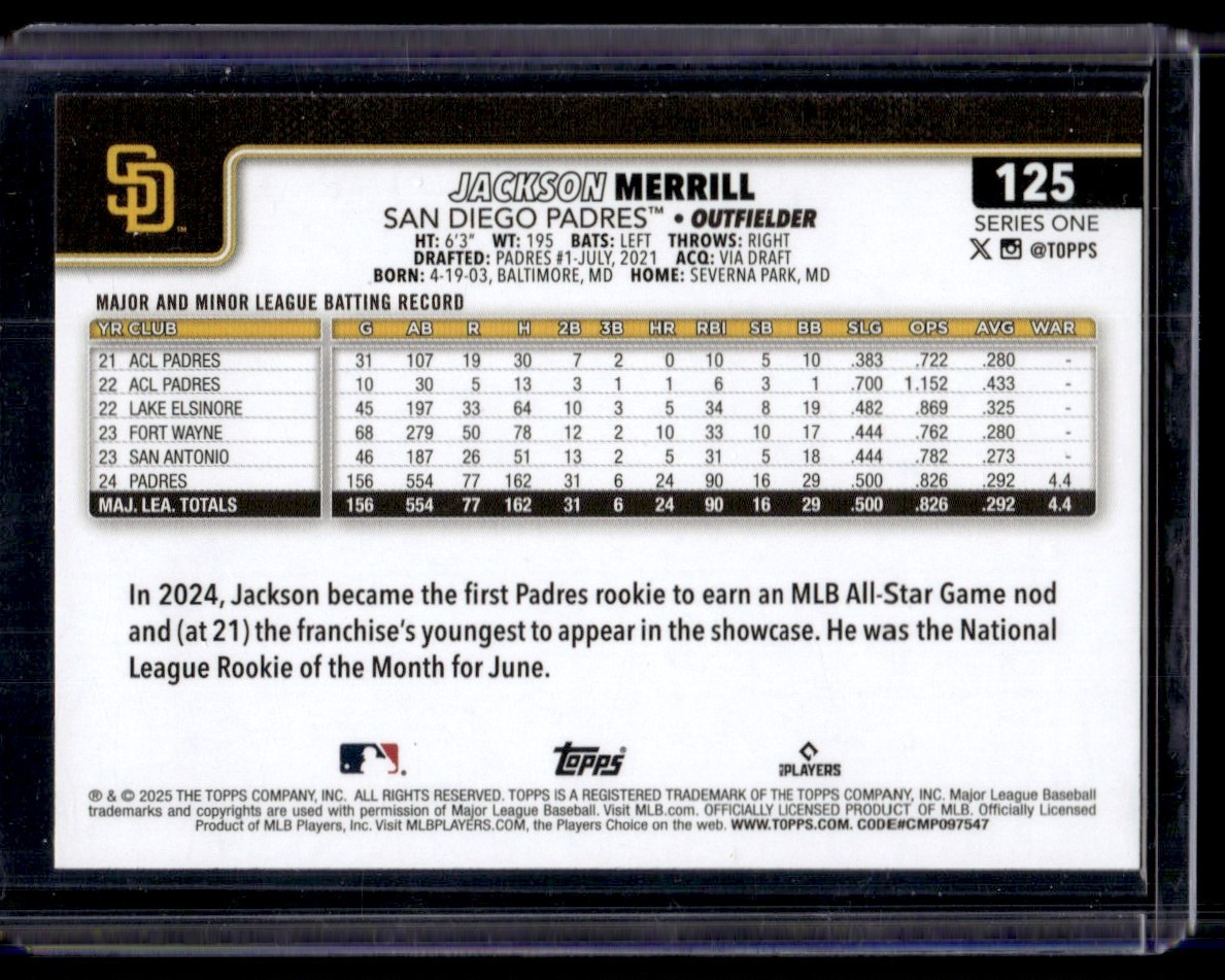 2025 Topps Jackson Merrill #125 card back image