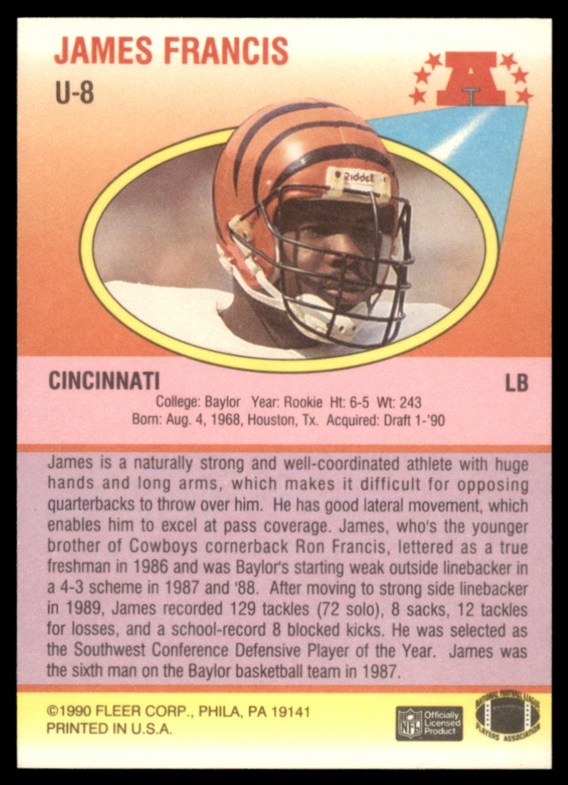 1990 Fleer Update James Francis #U-8 card back image
