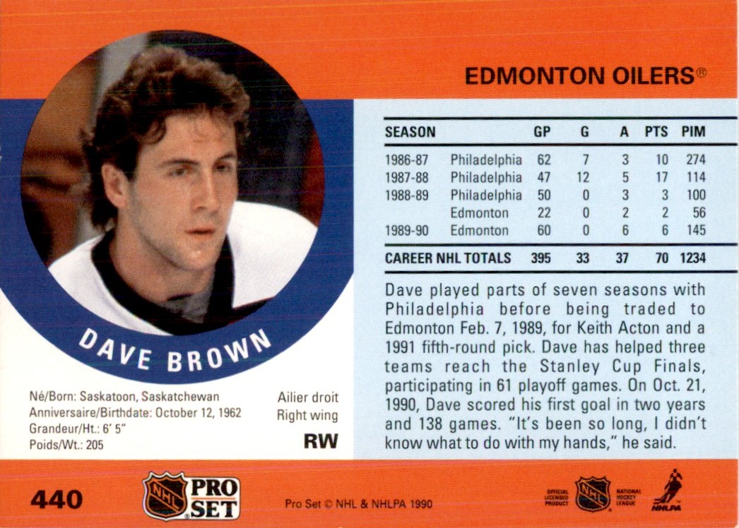 Dave Brown 1990-91 Pro Set #440 Edmonton Oilers | eBay