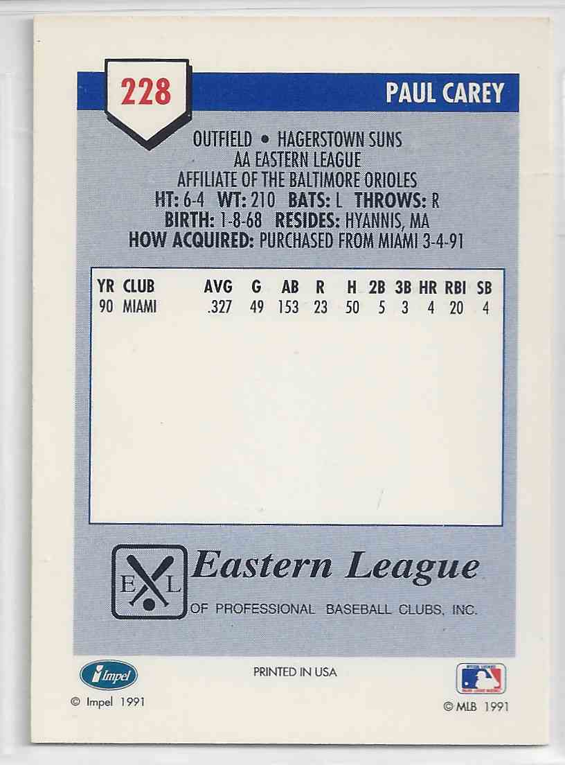 1991 Impel Pre-Rookie Paul Caret #228 card back image