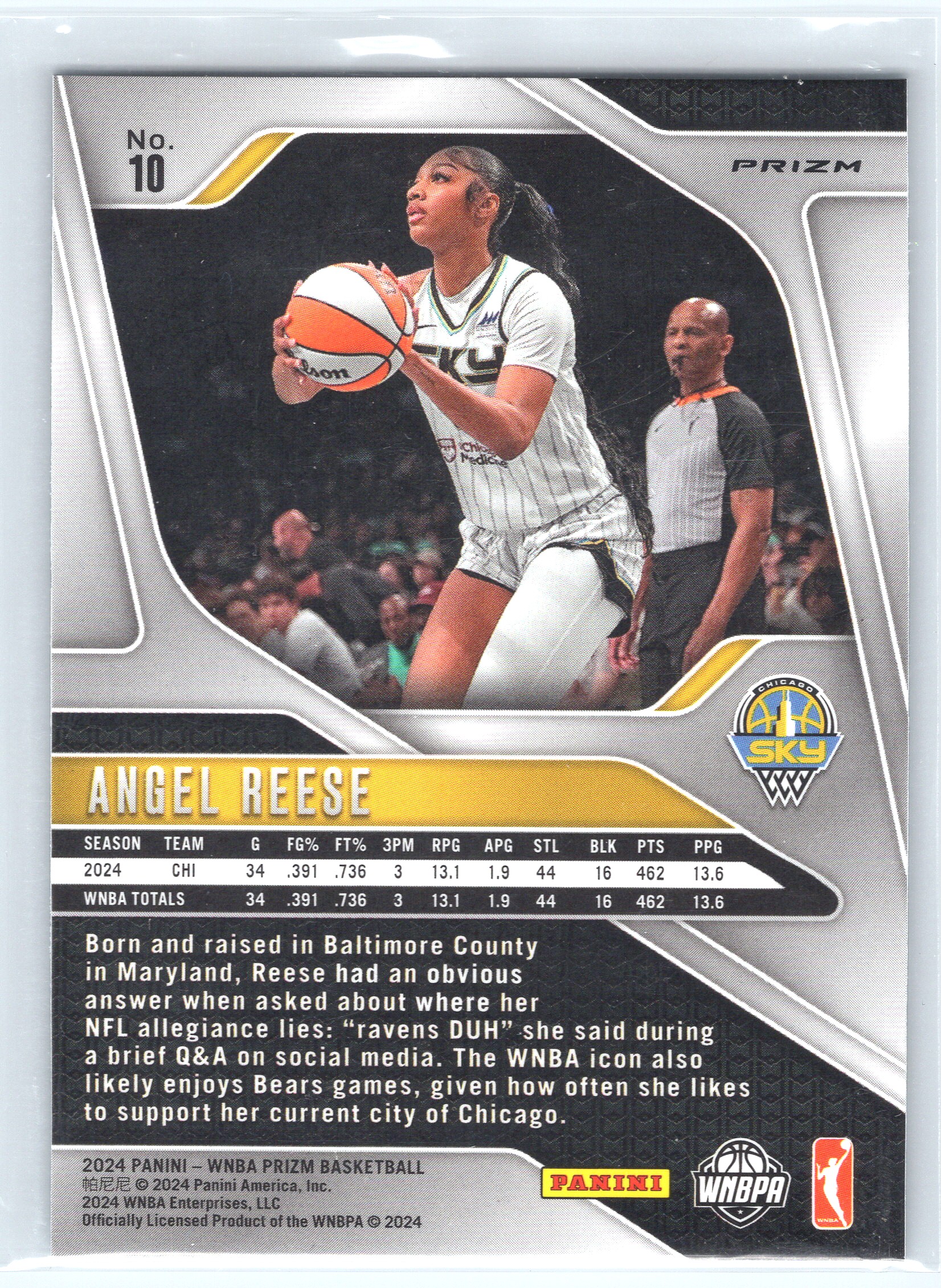 2024-25 Panini Prizm WNBA Silver Ice Angel Reese #10 card back image