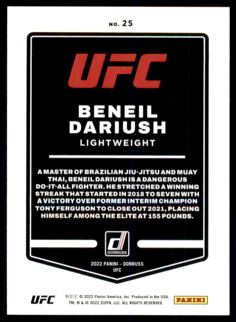 2022 Panini Donruss UFC Beneil Dariush #25 card back image