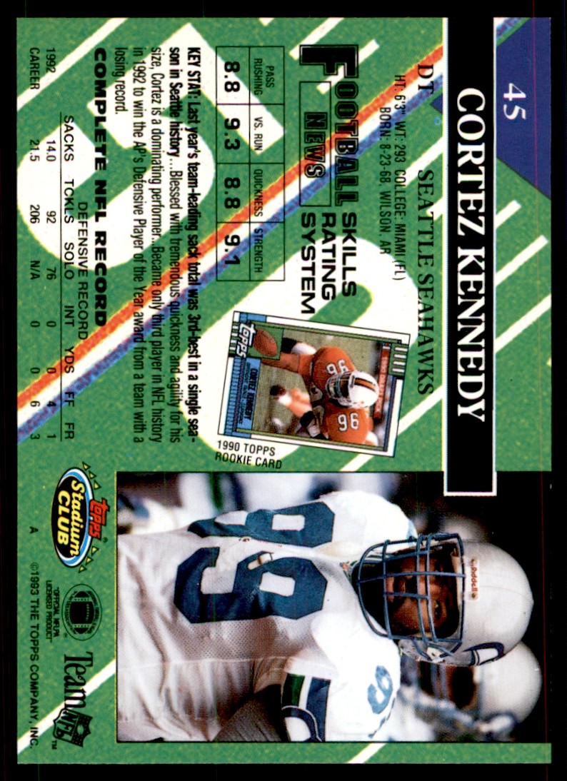 1993 STADIUM CLUB. CORTEZ KENNEDY SEATTLE SEAHAWKS #45 | eBay