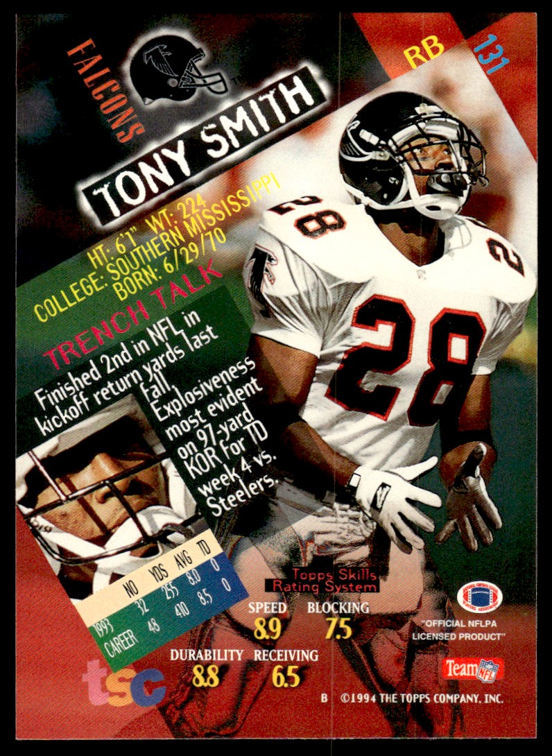 1994 STADIUM CLUB SUPER BOWL XXIX TONY SMITH ATLANTA FALCONS
