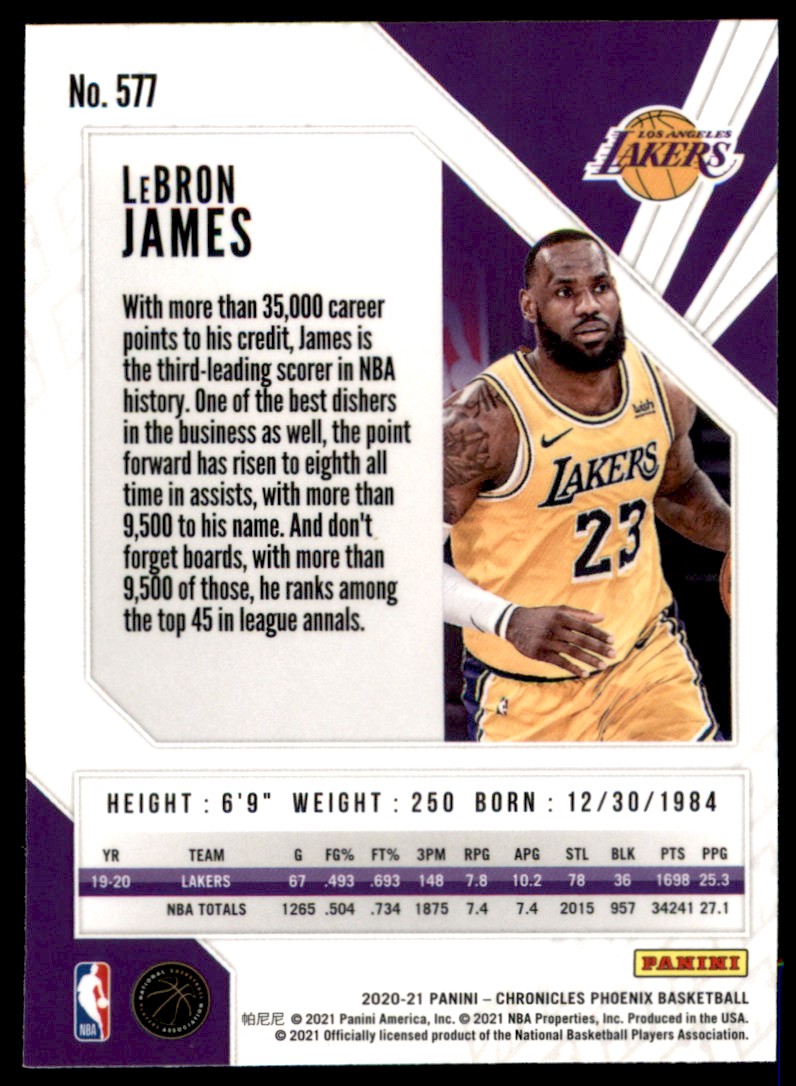 2020-21 Panini Chronicles Phoenix LeBron James Los Angeles Lakers