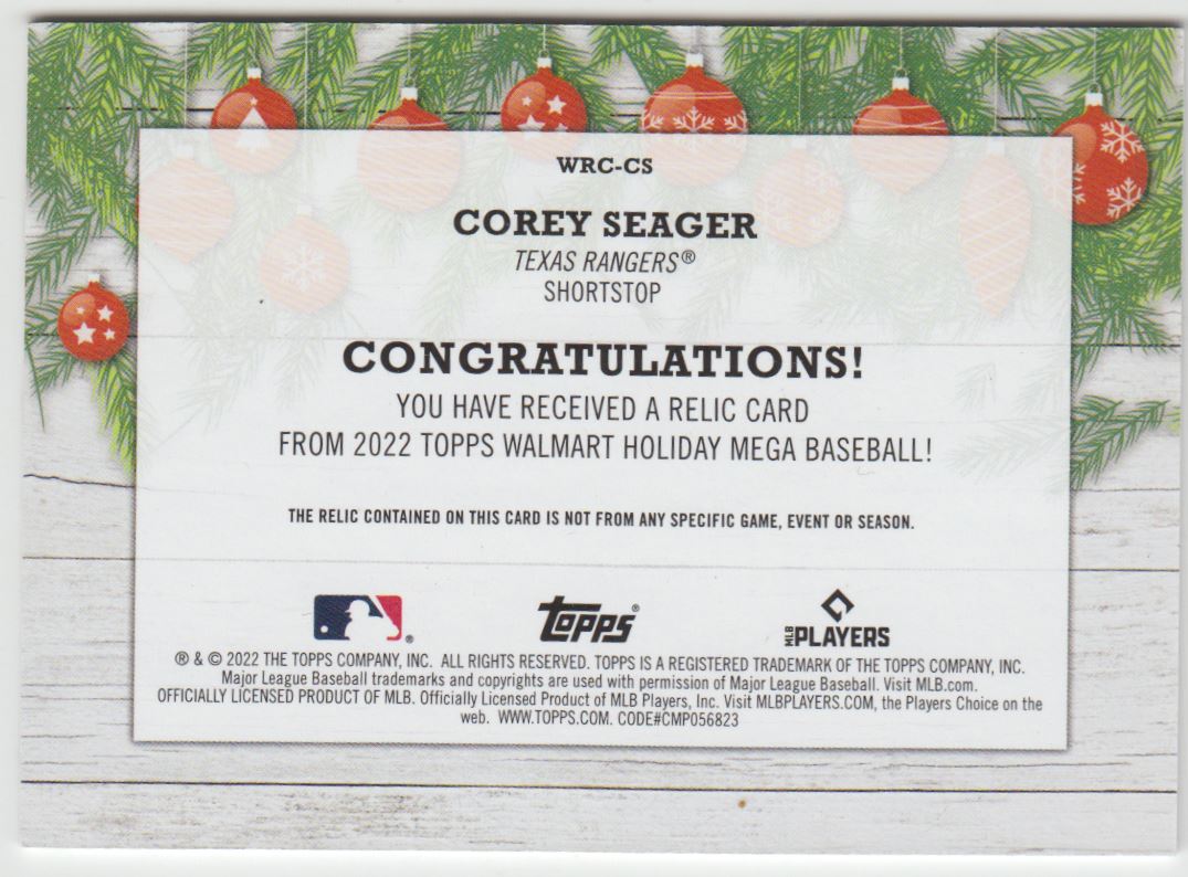 Corey Seager 2022 Topps Holiday Relics #WRC-CS Jersey Texas Rangers