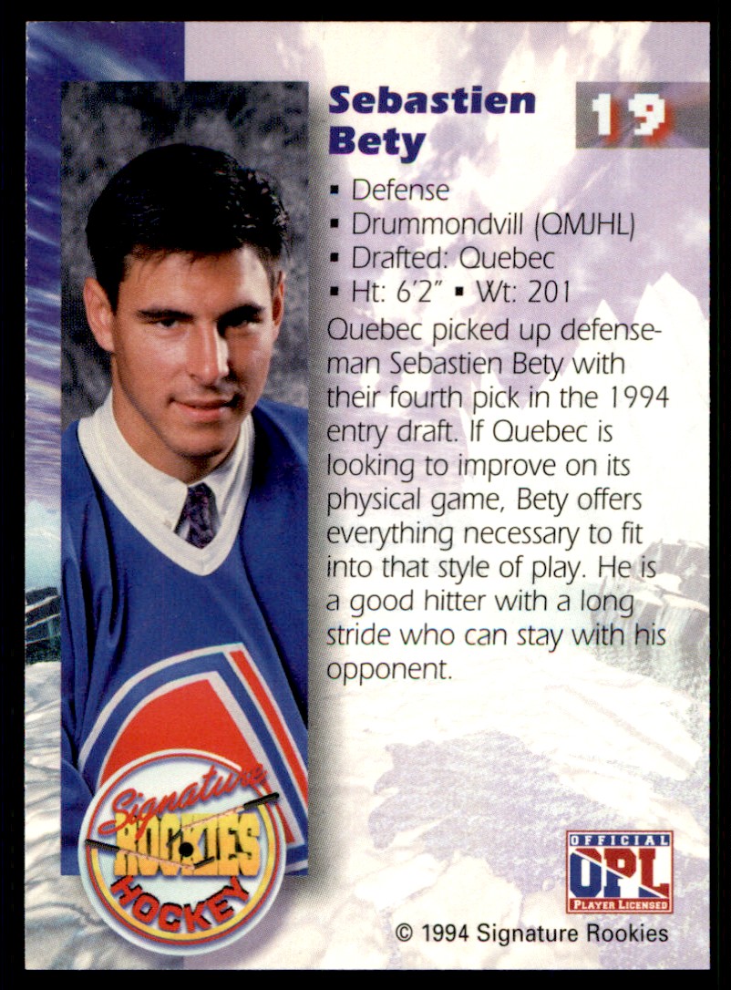 1994-95 Signature Rookies Sebastien Bety #19 card back image