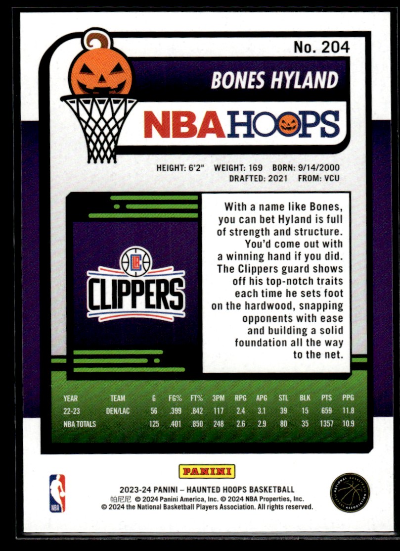 2024-25 NBA Hoops Bones Hyland #204 card back image