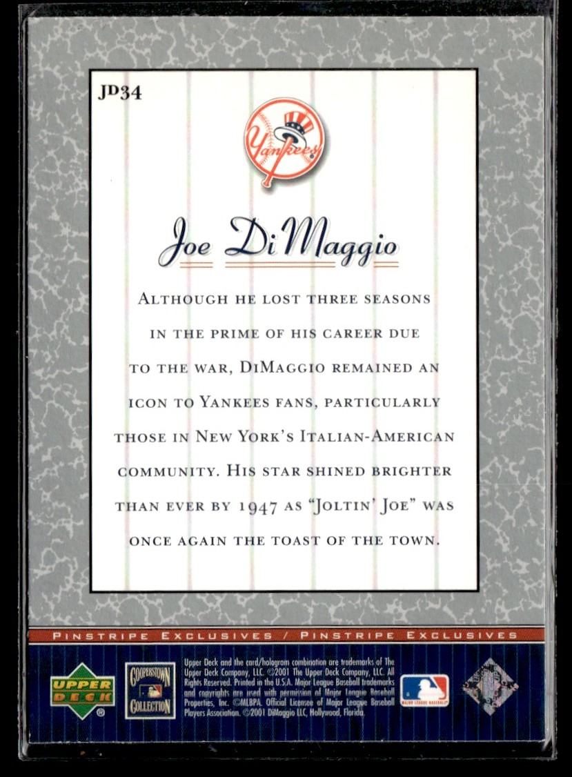 2001 Upper Deck Decade 1970's Pinstripe Exclusives DiMaggio Joe DiMaggio #JD34 card back image