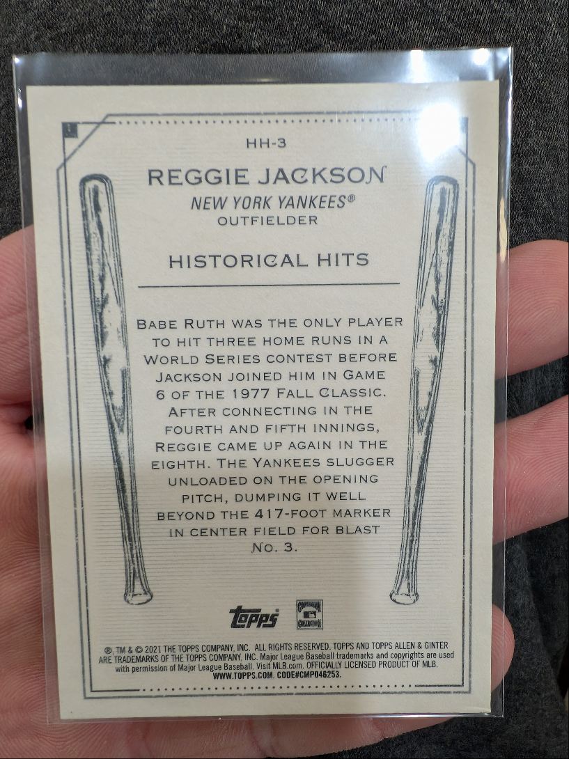 2021 Topps Allen & Ginter Historical Hits Reggie Jackson #HH-3 card back image