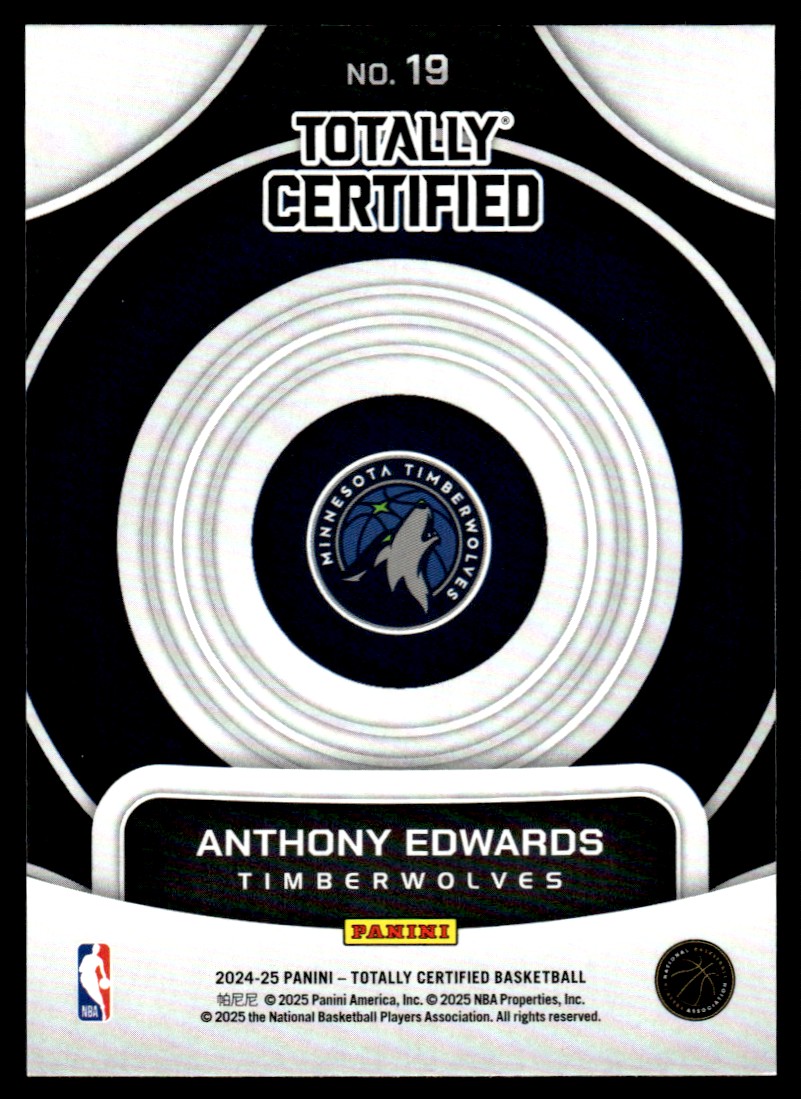 2024-25 Panini NBA Totally Certified On Target Mirror Anthony Edwards #19 card back image