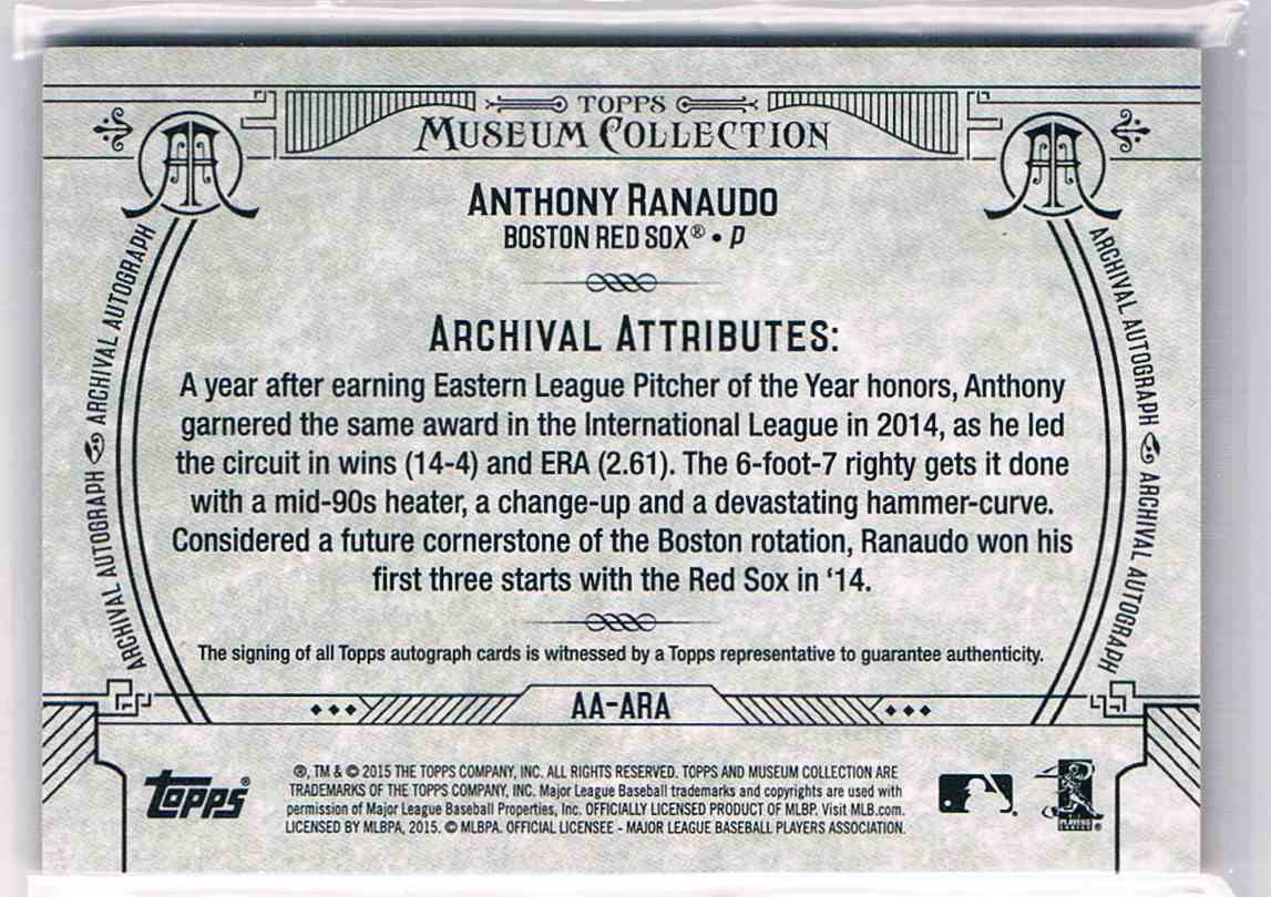 2015 Topps Museum Collection Anthony Ranaudo #AA-ARA card back image