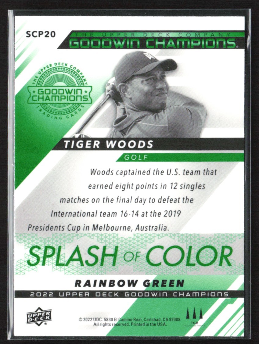 Tiger Woods 2022 Upper Deck Goodwin Champions Splash of Color