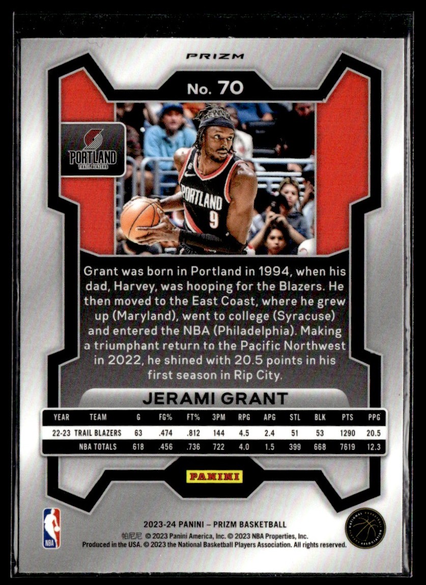 2023-24 Panini Prizm Red Ice Jerami Grant #70 card back image