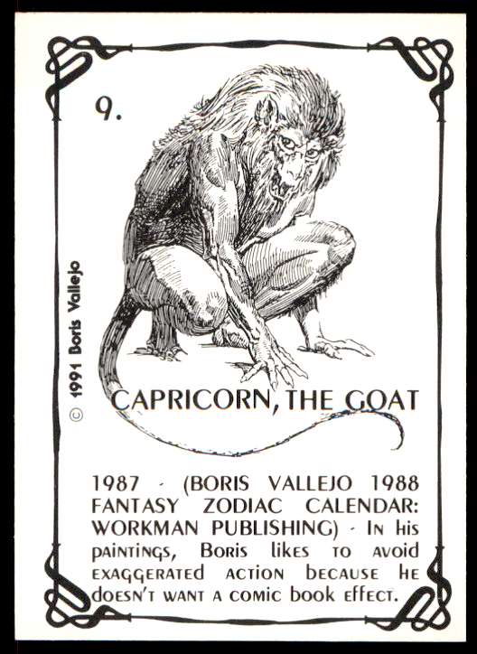 1991 Boris Vallejo Series 1 Capricorn, The Goat #9 card back image
