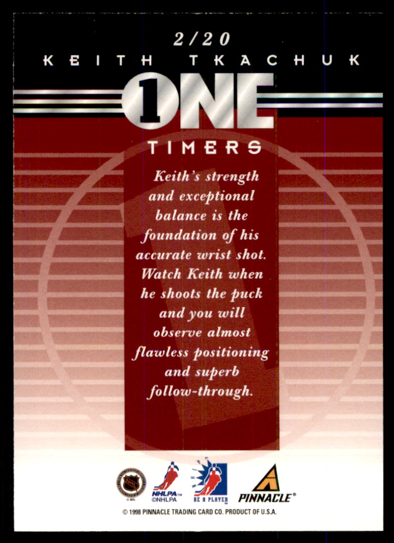1997-98 Be A Player One Timers Keith Tkachuk #2 card back image