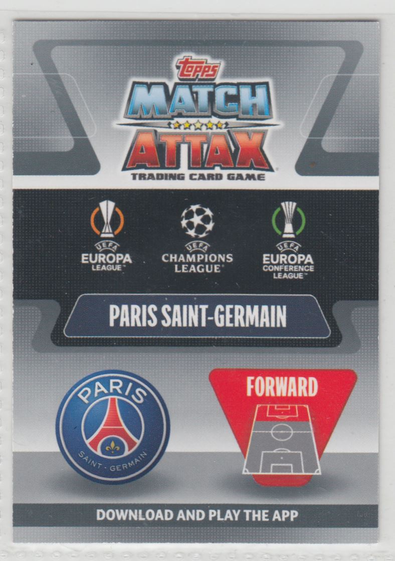 2021 Topps Match Attax UEFA Champions and Europa League Limited Edition Atomic Kylian Mbappe #LEAT card back image