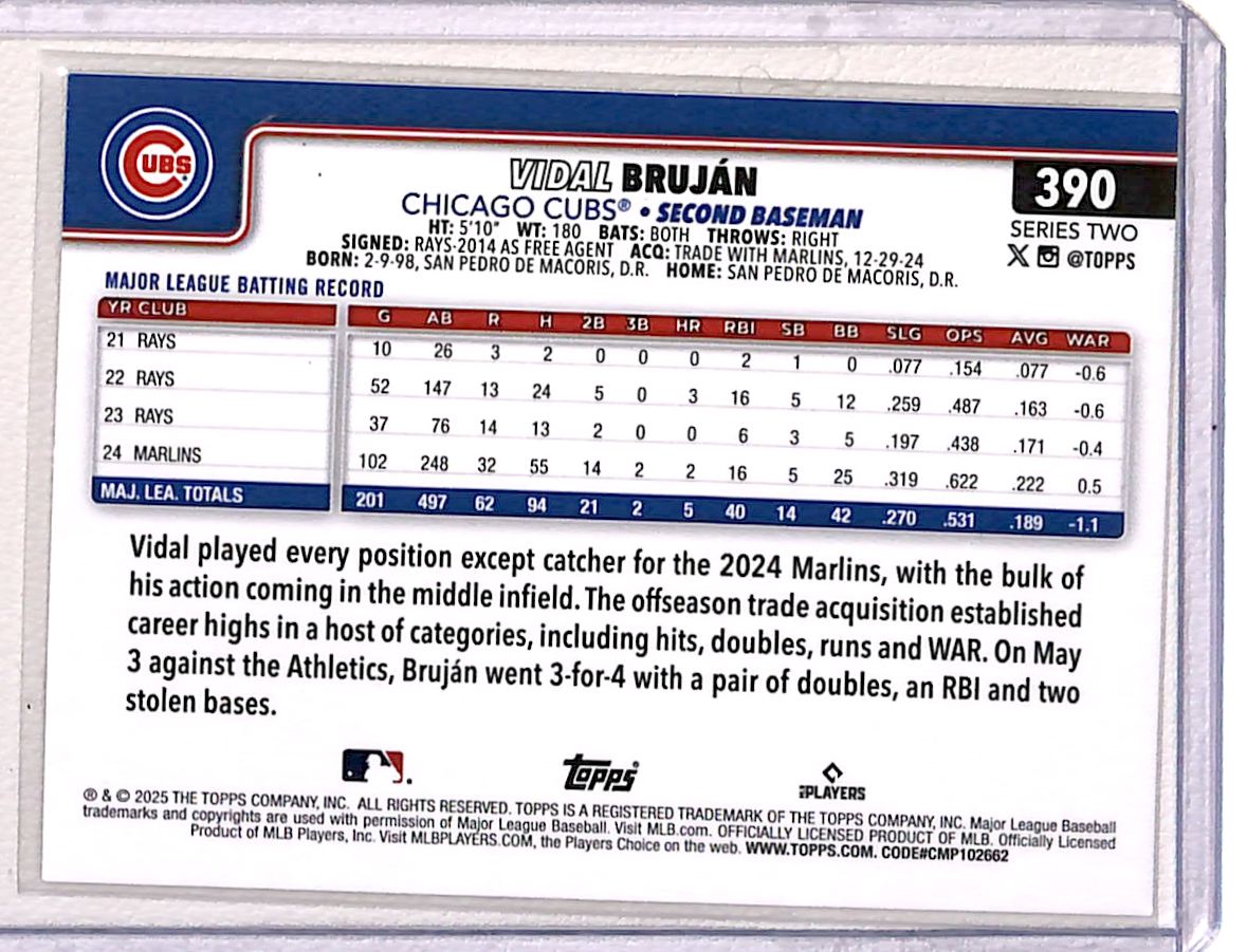 2025 Topps Foil Vidal Brujan #390 card back image