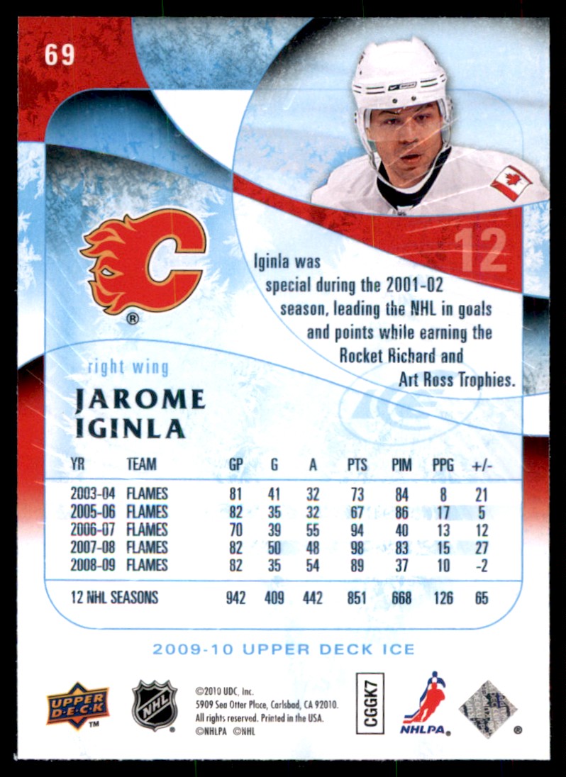 2009-10 Upper Deck Ice Jarome Iginla #69 card back image