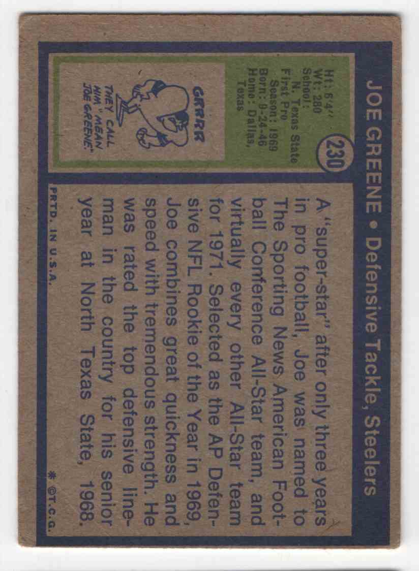 Base #230 Joe Greene 1972 Topps - Football Card