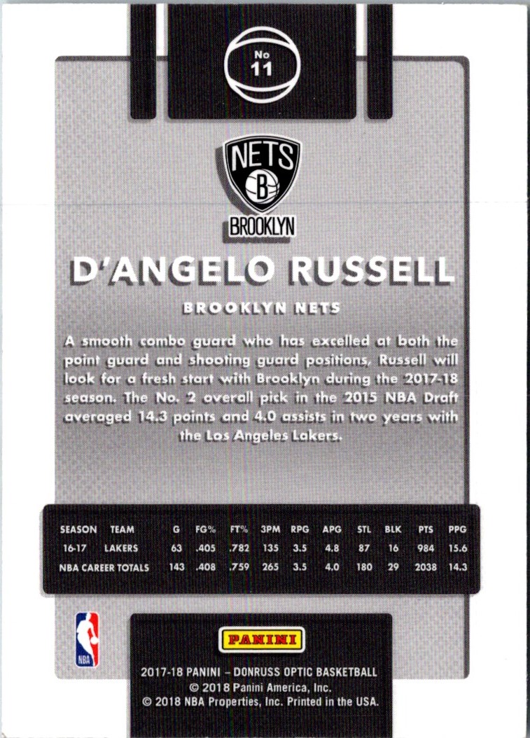 2017-18 Donruss Optic D'Angelo Russell #11 card back image