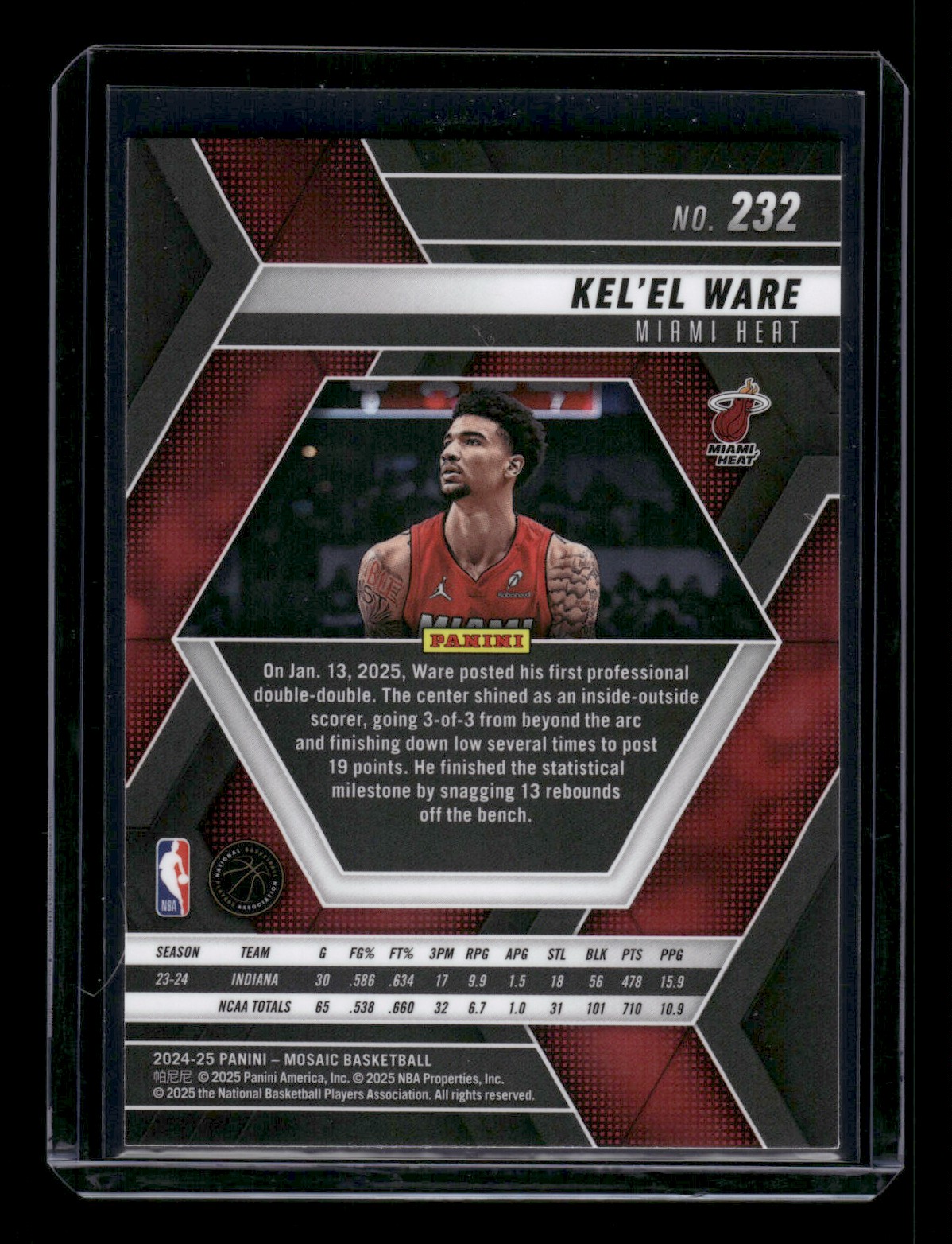2024-25 Panini Mosaic Kel'el Ware #232 card back image