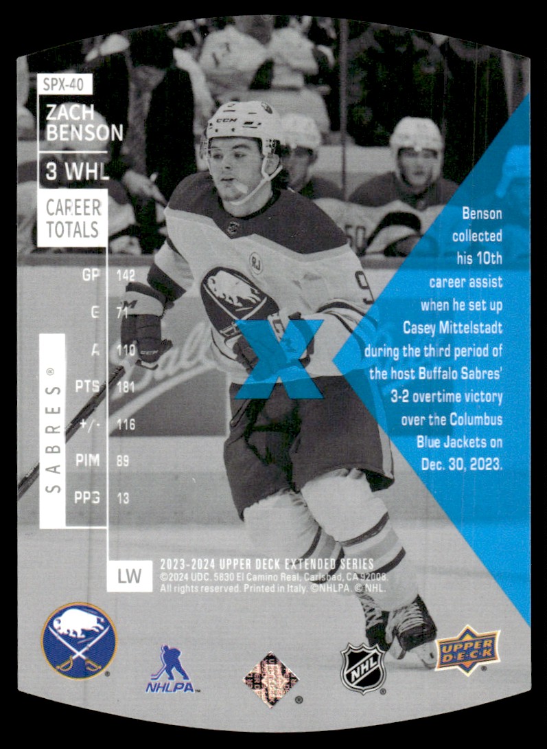 2023-24 Upper Deck 1997-98 SPx Holoview Retros Zach Benson #SPX-40 card back image