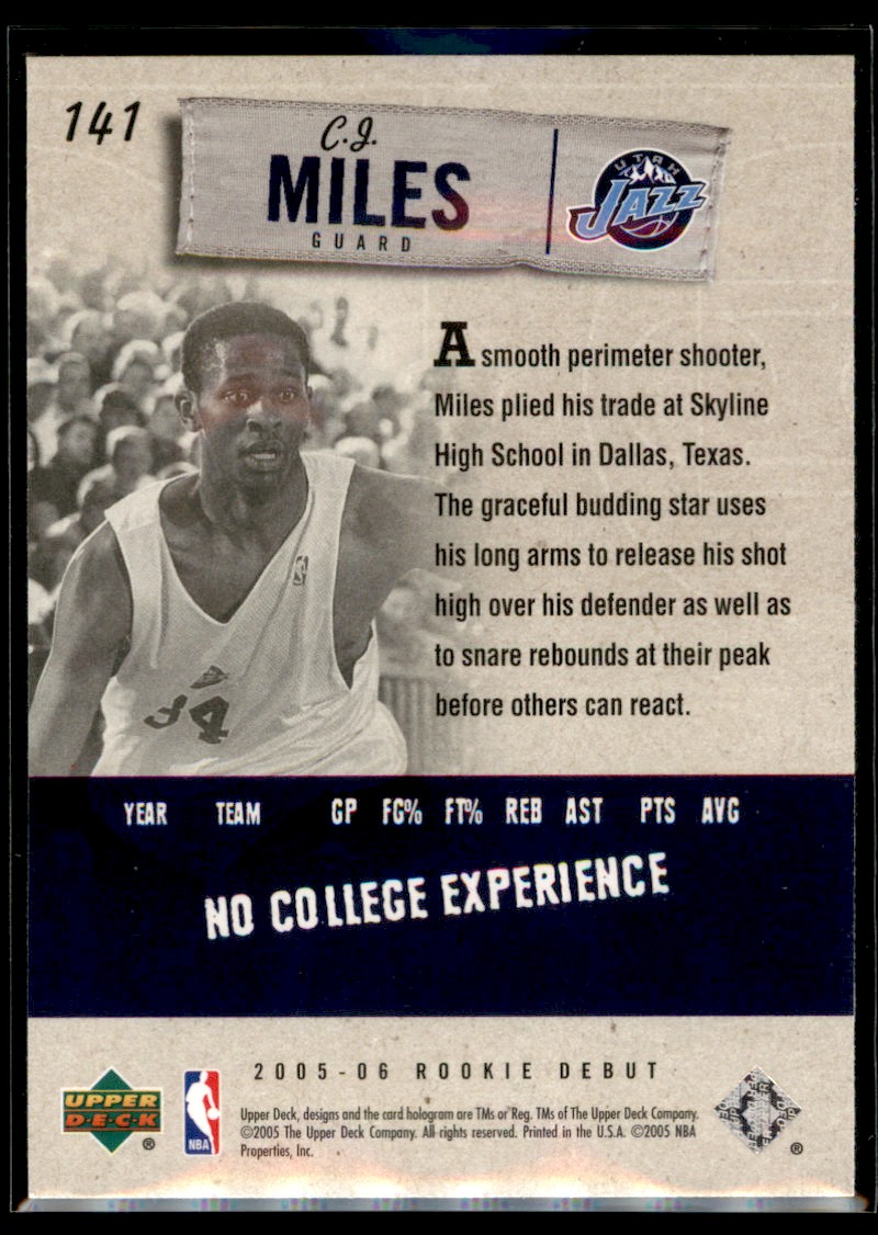 2005-06 Upper Deck Rrookie Debut C.J. Miles Utah Jazz #141