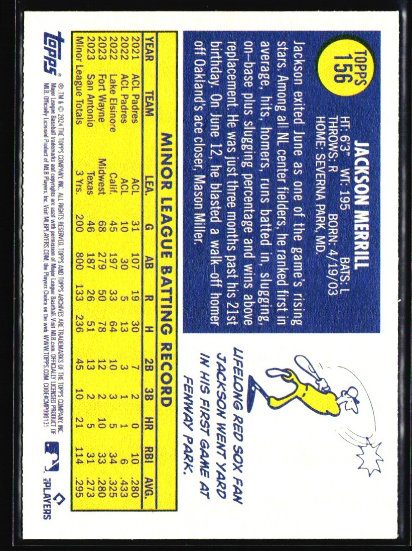 2024 Topps Archives Jackson Merrill #123 card back image