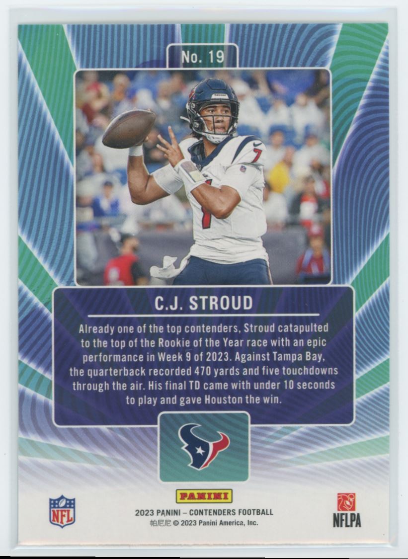 2023 Panini Contenders Winning Ticket C.J. Stroud #19 card back image