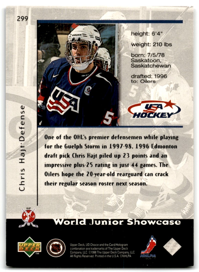 1998-99 UD Choice Chris Hajt #299 card back image