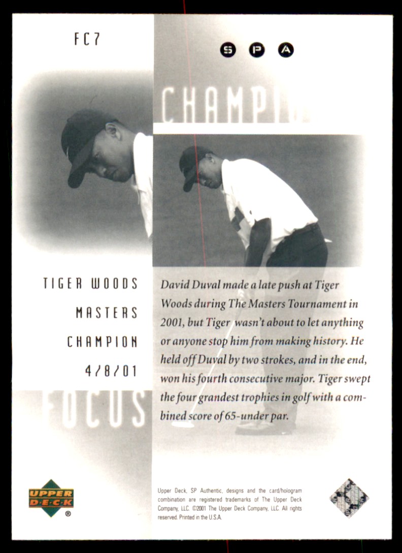 2001 Upper Deck Focus on a Champion Tiger Woods #FC7 card back image