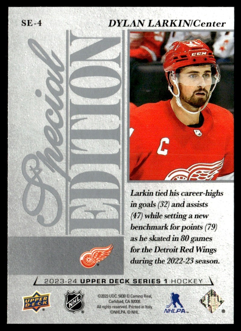 2023-24 Upper Deck Special Edition Dylan Larkin #SE-4 card back image