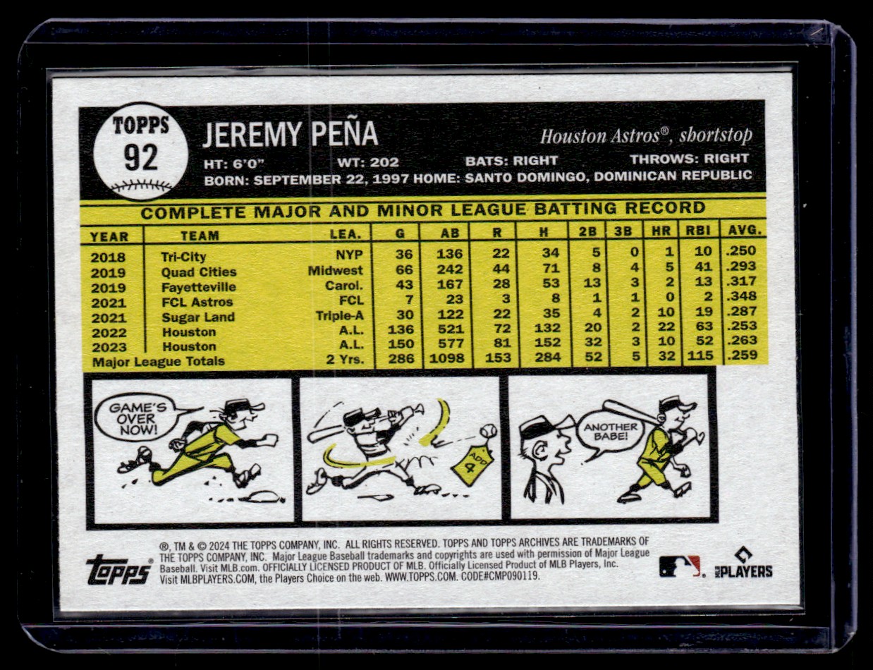 2024 Topps Archives Jeremy Pena #92 card back image