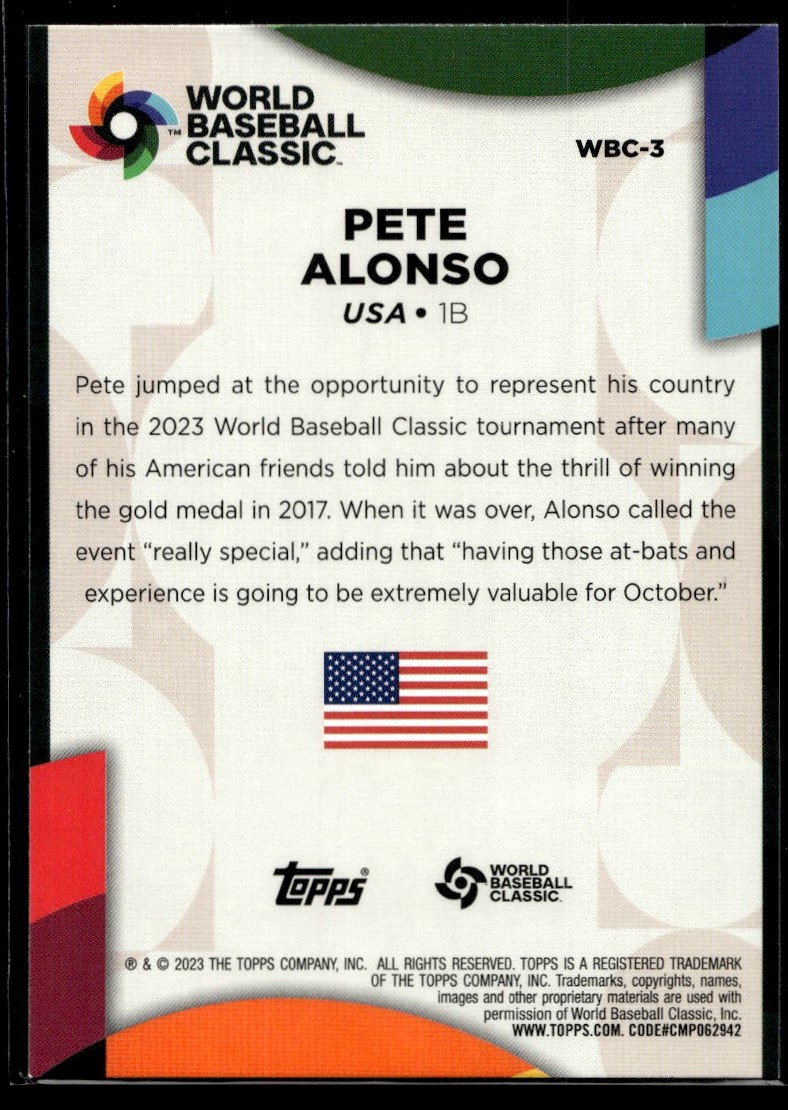 2023 Topps Series 2 2023 World Baseball Classic Stars Pete Alonso #WBC-3 card back image
