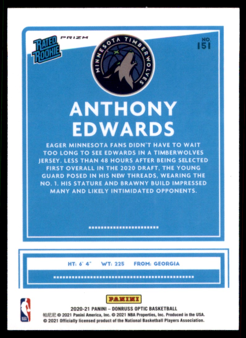 2020-21 Donruss Optic Target Box Set Anthony Edwards RR #151 card back image