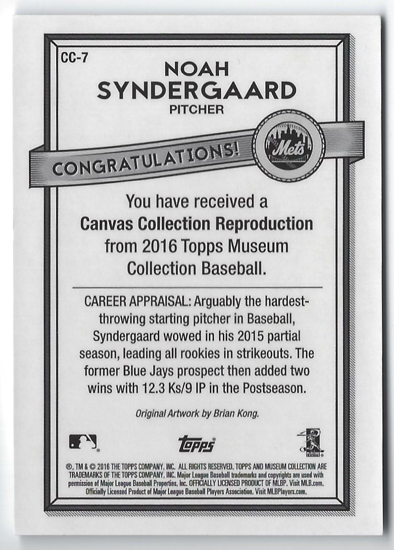 2016 Topps Museum Collection Canvas Reprints Noah Syndergaard #CC-7 card back image