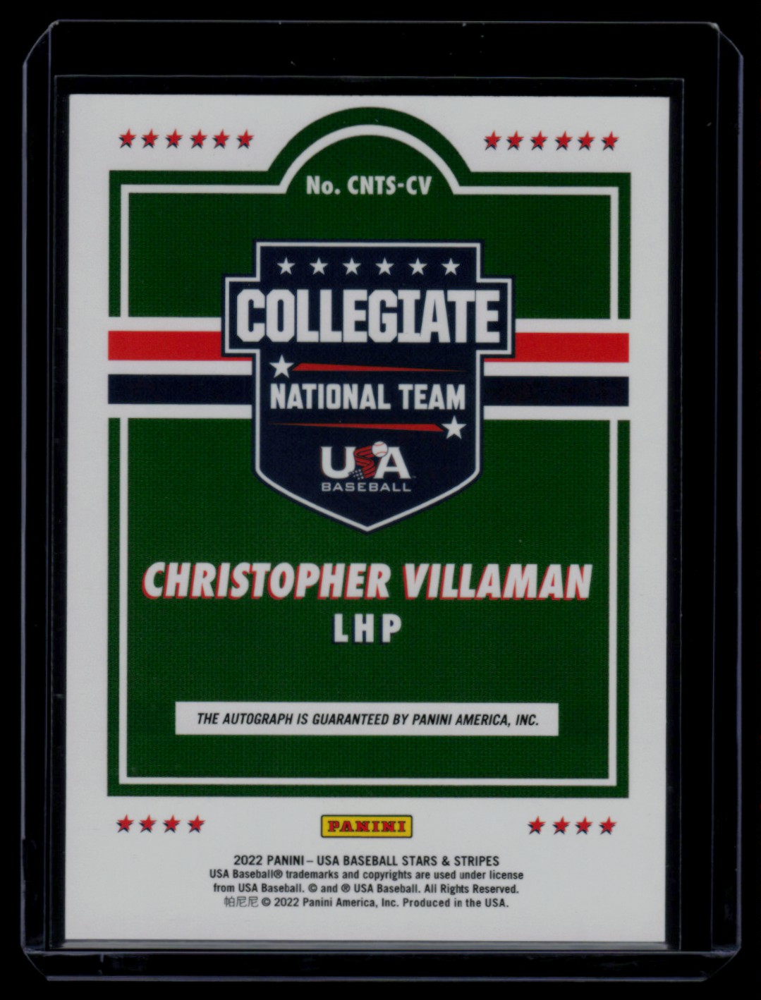 2022 Panini USA Baseball Stars Stripes CHRISTOPHER VILLAMAN #CNTS-CV card back image