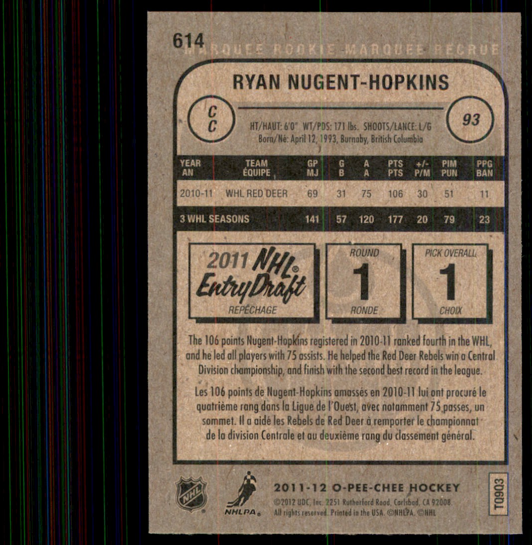 2011-12 O-Pee-Chee Ryan Nugent-Hopkins #614 card back image