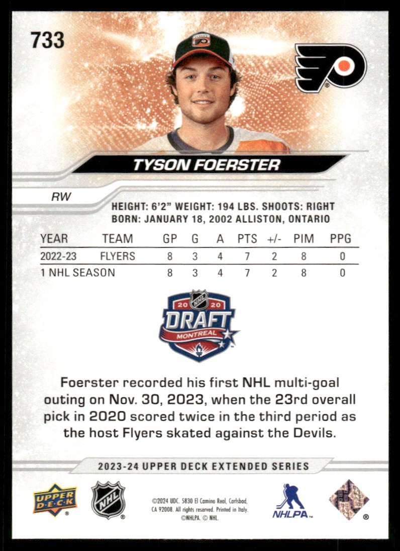 2023-24 Upper Deck Tyson Foerster #733 card back image