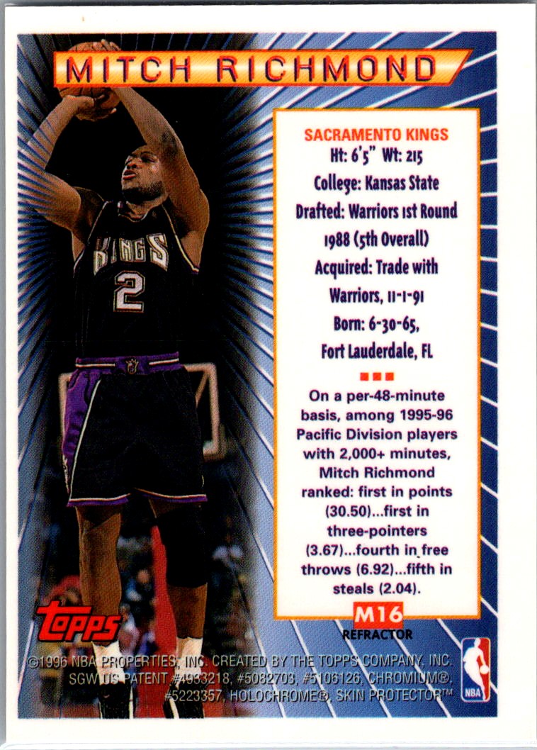 1996-97 Topps Mystery Finest Refractor Mitch Richmond #M16 card back image