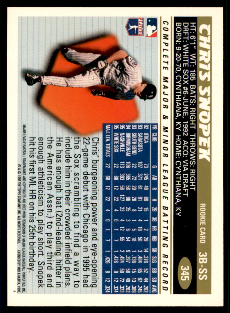 1996 Topps Chris Snopek Baseball Card Chicago White Sox #345 | eBay