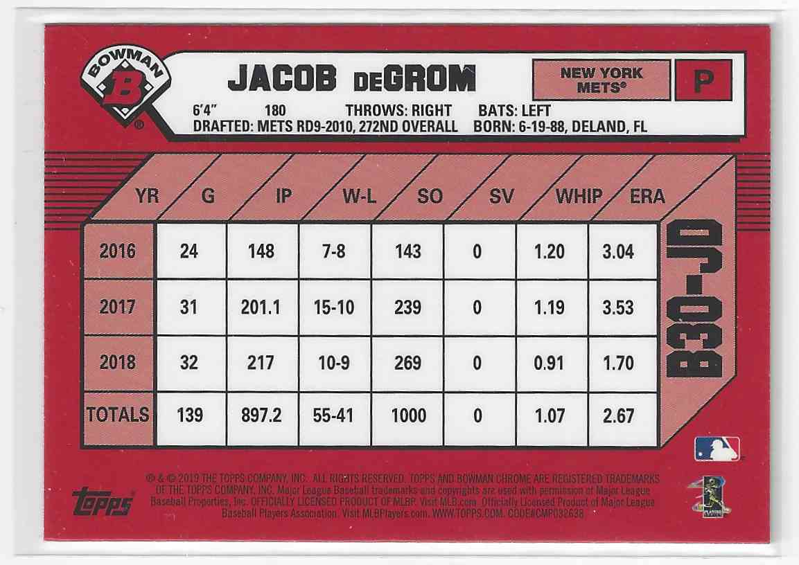 2020 Bowman 30th Anniversary Jacob deGrom #64 card back image