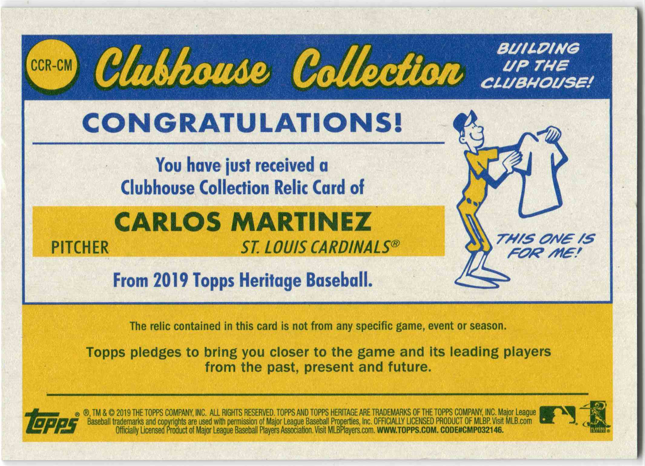 2019 Topps Clubhouse Collection Carlos Martinez #CCR-CM card back image