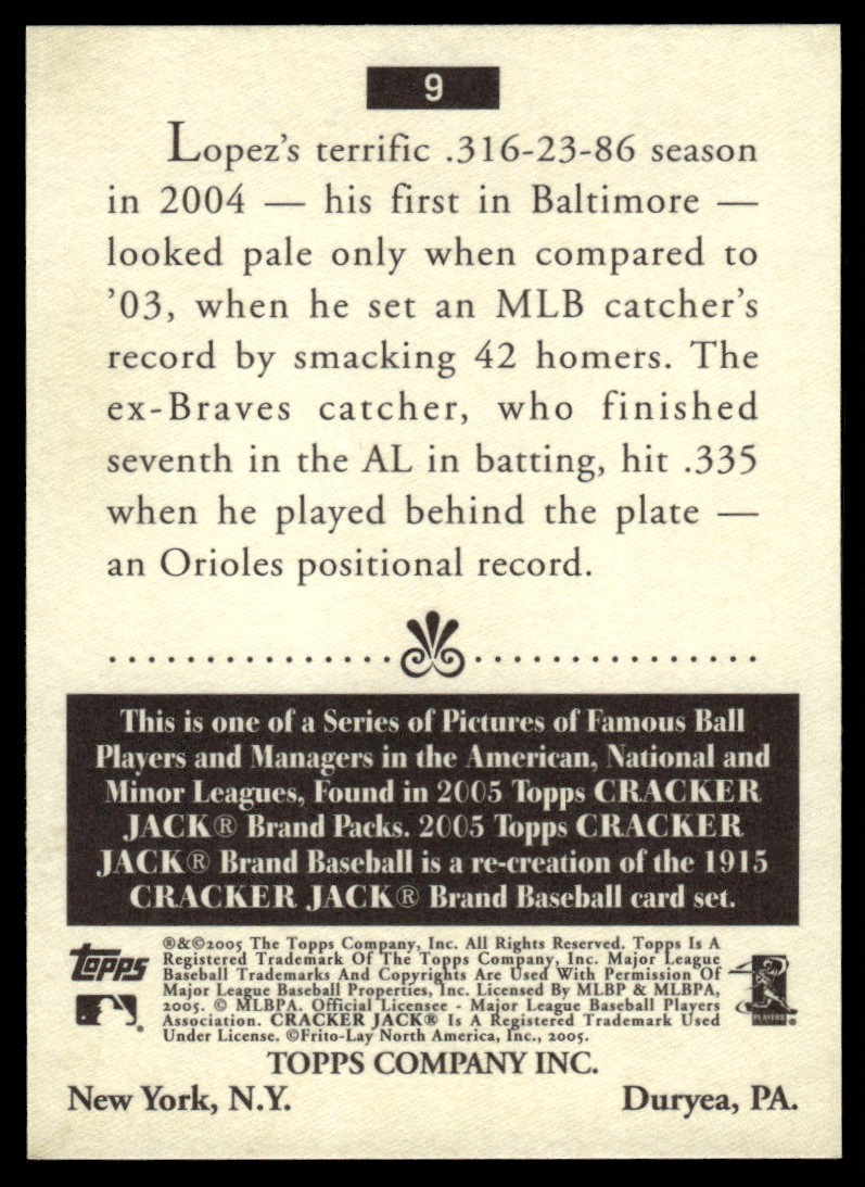 2005 Topps Cracker Jack Javy Lopez #9 card back image