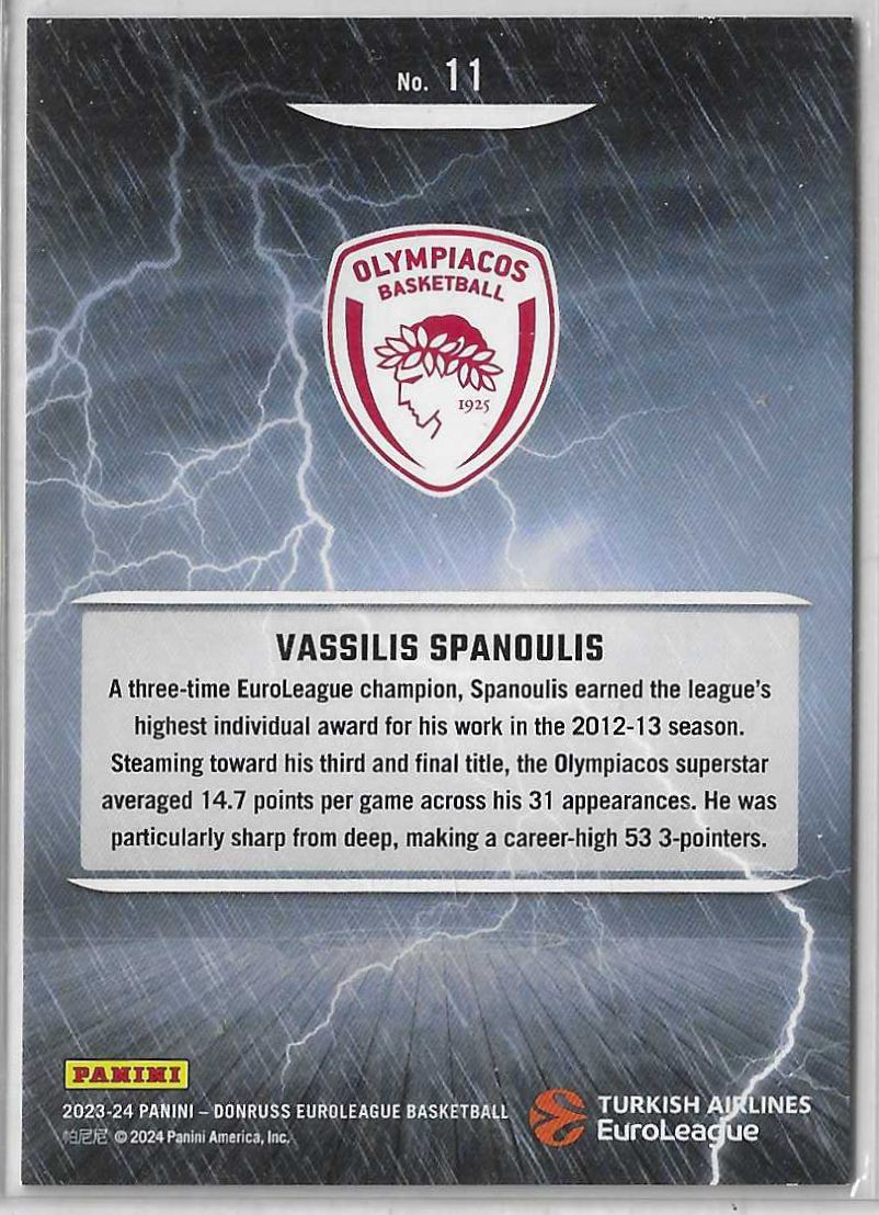 2024-25 Donruss Vassilis Spanoulis #11 card back image