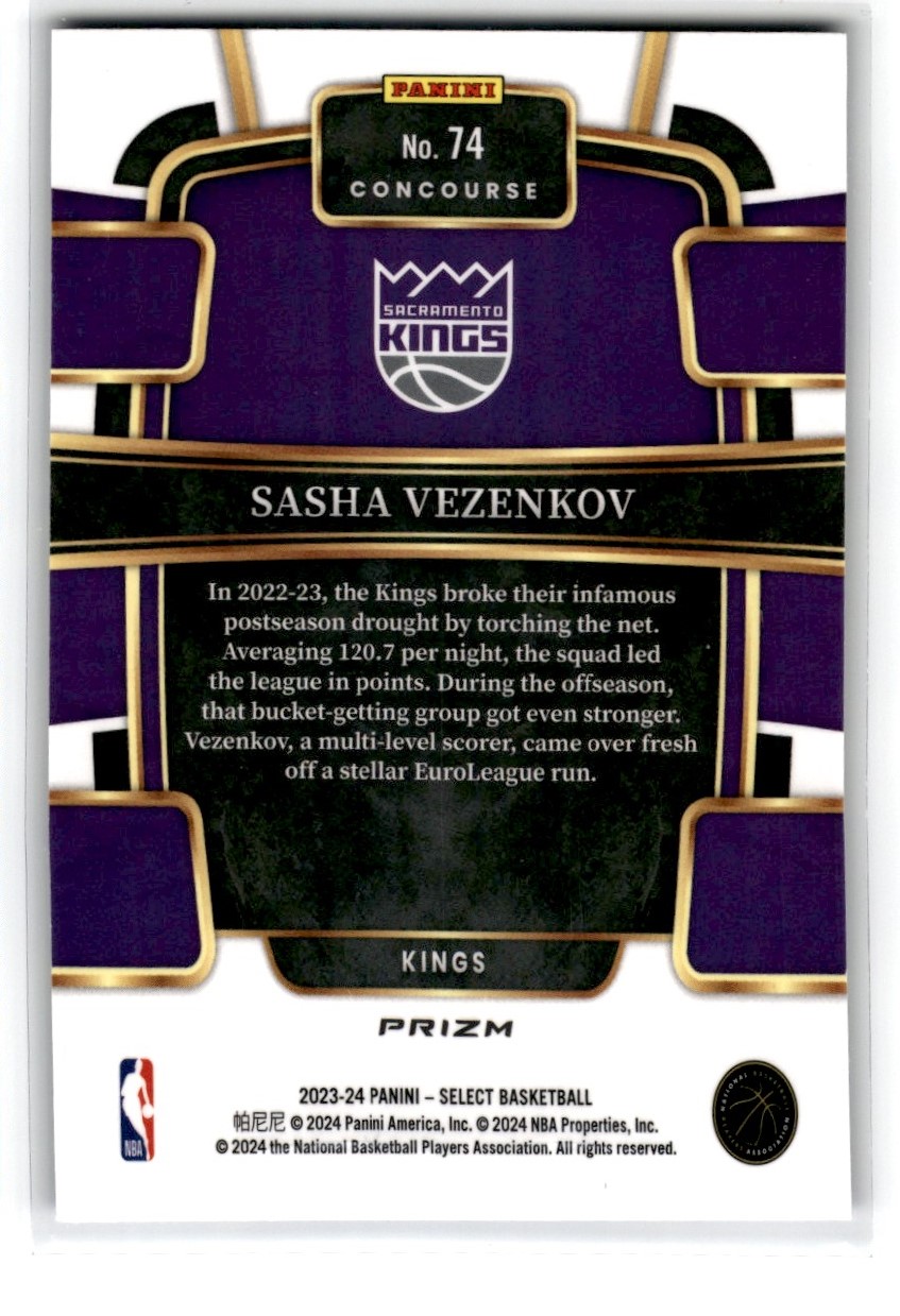 2023-24 Panini Select Sasha Vezenkov #74 card back image